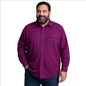 KING SIZE Purple Chamois Cloth 100% Cotton Flannel Big Shirt Shacket 3XL